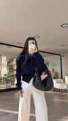 Lacivert Denim Detaylı Düğmeli Triko Hırka 
