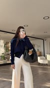 Lacivert Denim Detaylı Düğmeli Triko Hırka 