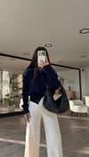 Lacivert Denim Detaylı Düğmeli Triko Hırka 