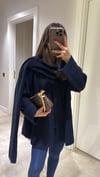 Lacivert Düğmeli Atkılı Oversize Kazak 