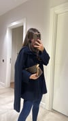 Lacivert Düğmeli Atkılı Oversize Kazak 
