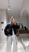 Lacivert Ekose Desenli Kahve Düğmeli Denim Ceket