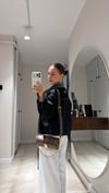 Lacivert Ekose Desenli Kahve Düğmeli Denim Ceket