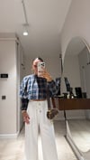 Lacivert Ekose Detaylı Pelerinli Crop Gömlek