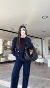 Lacivert Ekru Ribanalı Marka Model İnce Sweat
