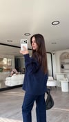 Lacivert Ekru Ribanalı Marka Model İnce Sweat