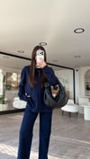 Lacivert Ekru Ribanalı Marka Model İnce Sweat