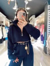 Lacivert Fermuarlı Crop Kazak 