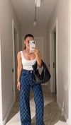 Lacivert Geometrik Taşlı Bol Paça Marka Model Jean