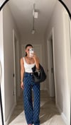Lacivert Geometrik Taşlı Bol Paça Marka Model Jean