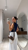 Lacivert Gold Düğme Detaylı Crop Denim Yelek 