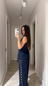 Lacivert Gold Düğmeli Asimetrik Denim Yelek
