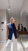 Lacivert Gold Düğmeli Cep Detaylı Denim Yelek 