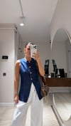 Lacivert Gold Düğmeli Cep Detaylı Denim Yelek 