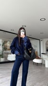 Lacivert Gri Çizgili Kolları Gömlek Detaylı Kazak 