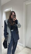 Lacivert Gri Dikiş Detaylı Blazer Ceket 