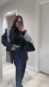 Lacivert Gri Dikiş Detaylı Blazer Ceket 