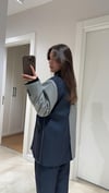 Lacivert Gri Dikiş Detaylı Blazer Ceket 