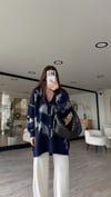 Lacivert Gri Düğmeli Desenli Hırka 