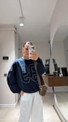 Lacivert Gri Taş İşlemeli Garnili Sweatshirt