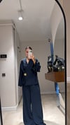 Lacivert Gül Broş Detaylı Pantolon Takım