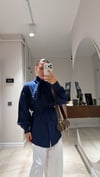 Lacivert Hakim Yaka Kemerli Gömlek