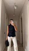 Lacivert Hakim Yaka Yandan Düğmeli Denim Yelek