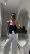 Lacivert Kare Yaka Ön Bağlamalı Bluz 