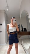 Lacivert Kemerli Keten Şort