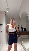 Lacivert Kemerli Keten Şort