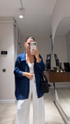Lacivert Kendinden Çizgili Transparan Gömlek