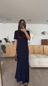 Lacivert Kısa Kol Fitilli Triko Elbise 