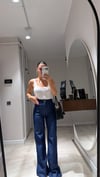 Lacivert Ön dikişli İspanyol Paça Denim Pantolon