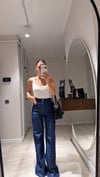 Lacivert Ön dikişli İspanyol Paça Denim Pantolon