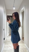 Lacivert Ön Düğmeli Mini Denim Elbise