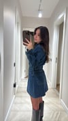 Lacivert Ön Düğmeli Mini Denim Elbise