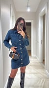 Lacivert Ön Düğmeli Mini Denim Elbise