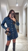 Lacivert Ön Düğmeli Mini Denim Elbise