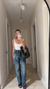 Lacivert Taşlamalı Geometrik Desenli Marka Model Jean 