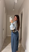 Lacivert Tensel Kumaş Dikiş Detaylı Barrel jean 