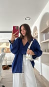 Lacivert Tensel Kumaş Düşük Omuzlu Oversize Gömlek