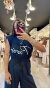 Lacivert Vatkalı Yazı İşlemeli Tshirt