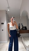 Lacivert Yan Fermuarlı Krinkıl Pantolon