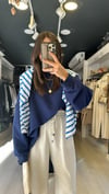 Lacivert Yan Yırtmaç Detaylı Basic Sweat