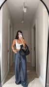 Lacivert Zincir Aksesuarlı Denim Pantolon