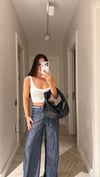 Lacivert Zincir Aksesuarlı Denim Pantolon