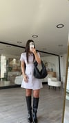 Lila Ön Düğmeli Tüvit Elbise 