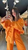 Mango Renk Tensel Kumaş Düşük Omuzlu Oversize Gömlek