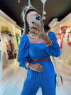 Mavi Balon Kol Crop Bluz 