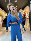 Mavi Balon Kol Crop Bluz 